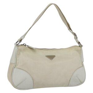 Authentic PRADA Shoulder Bag Nylon Leather Ivory Silver